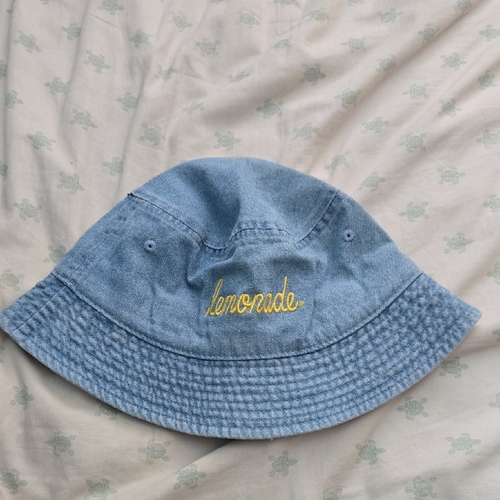Blue Bucket Hat with Yellow Embroidery